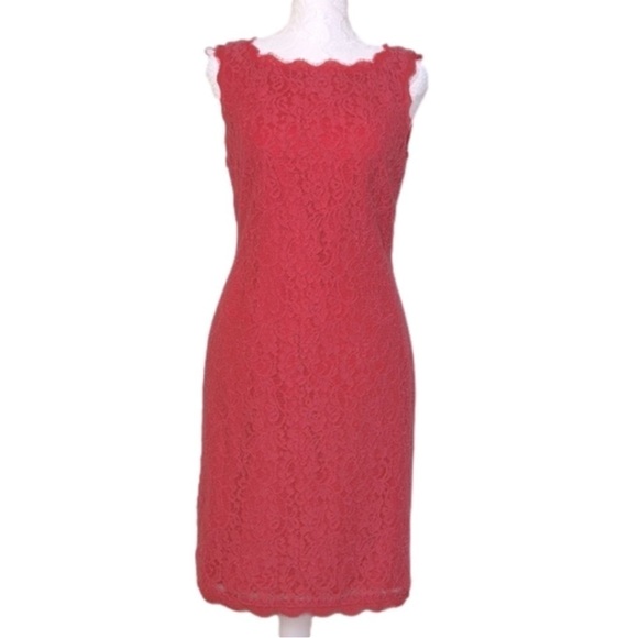 Adrianna Papell Barbie Pink Boat Neck Sleeveless Lace Cocktail Dress Size 2 - Picture 7 of 13